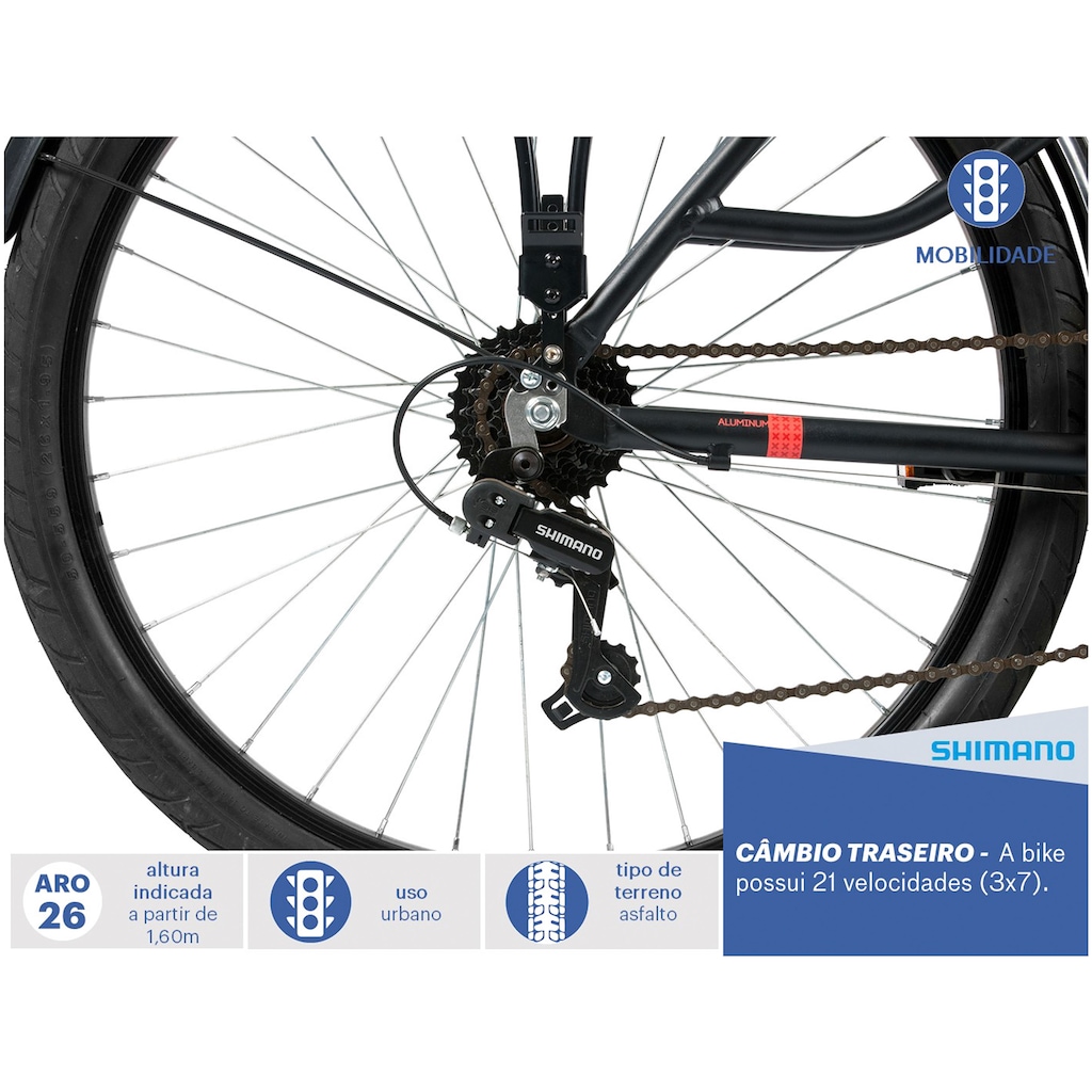 Imagem 5 do produto Bicicleta Caloi Urbam - Aro 26 - Freio V-Brake - Câmbio Traseiro Shimano - 21 Marchas