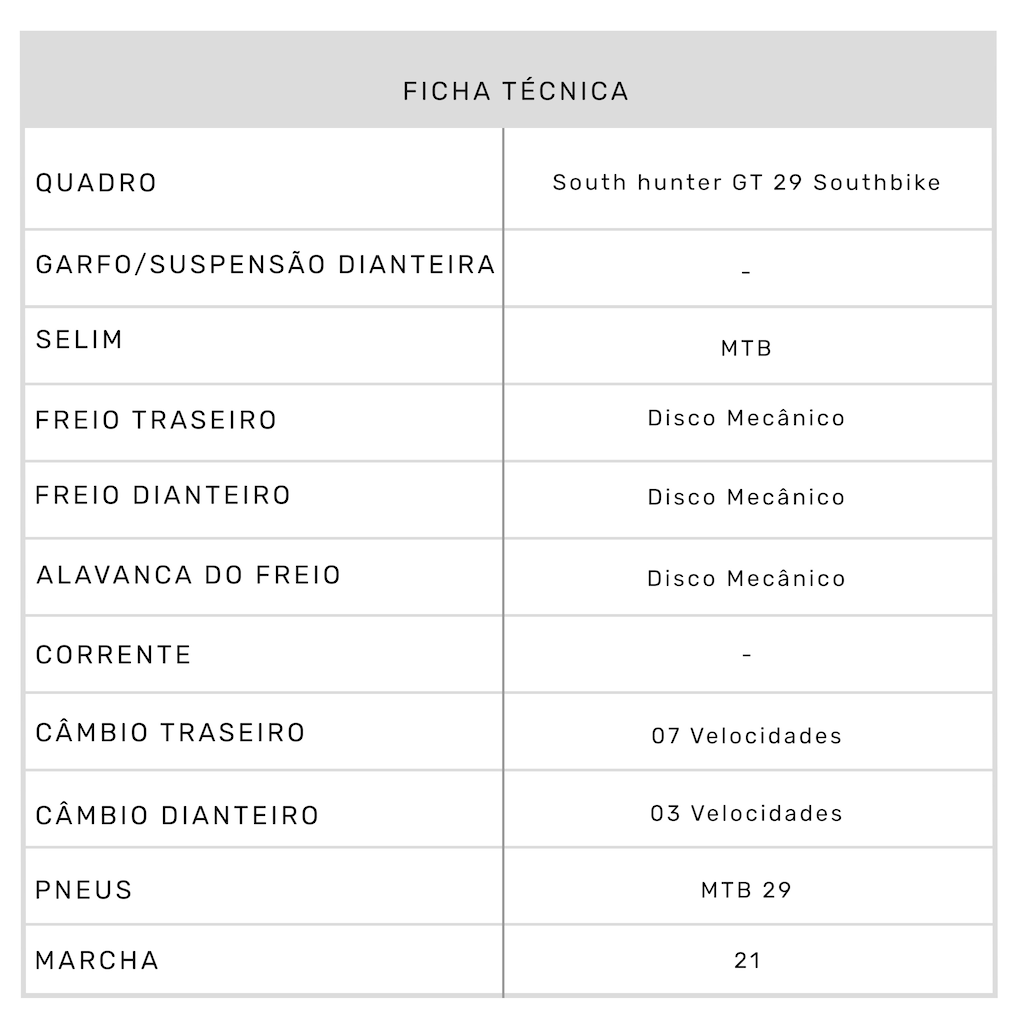 Imagem 2 do produto Mountain Bike South Bike Hunter GT - Aro 29 - Freio a Disco Mecânico - 21 Marchas