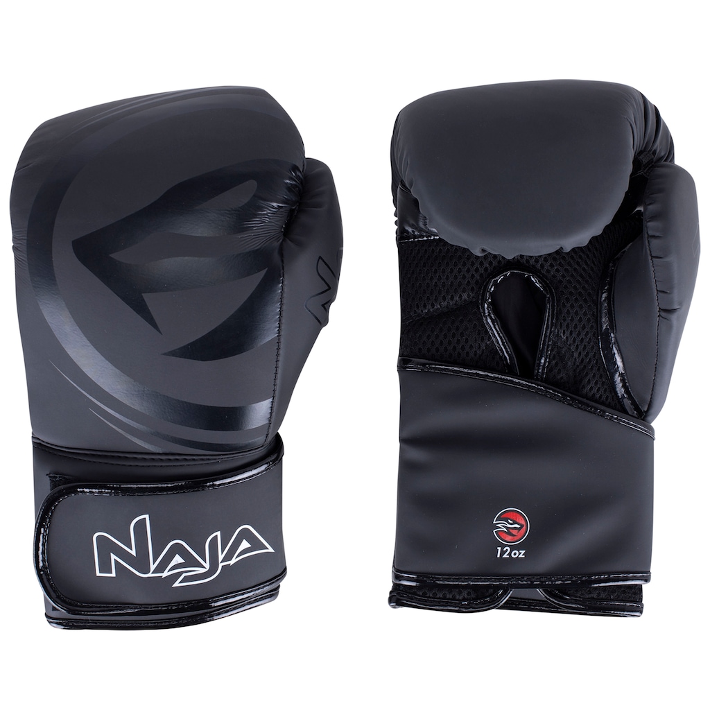Imagem 2 do produto Kit de Boxe Naja: Bandagem + Protetor Bucal + Luvas de Boxe Black - 12 OZ - Adulto
