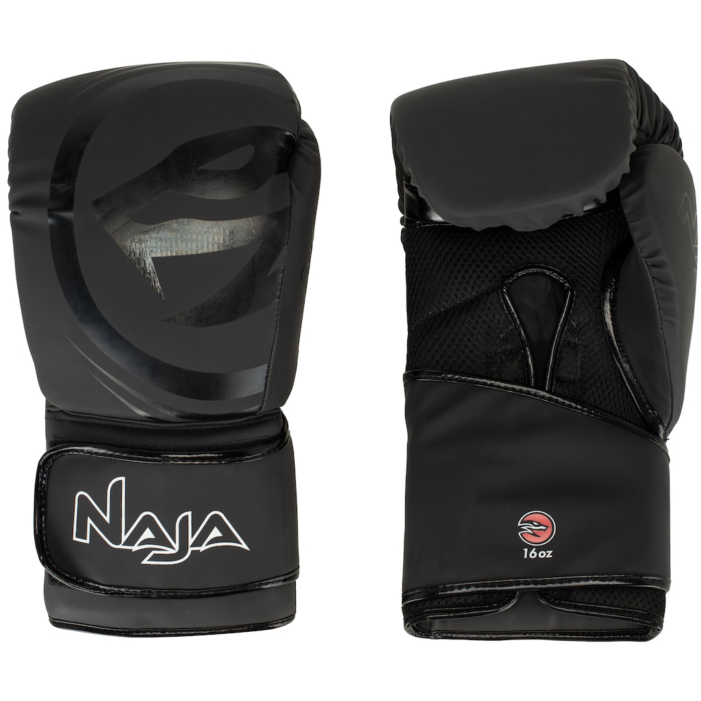 Imagem 2 do produto Kit de Boxe Naja: Bandagem + Protetor Bucal + Luvas de Boxe Black - 16 OZ - Adulto