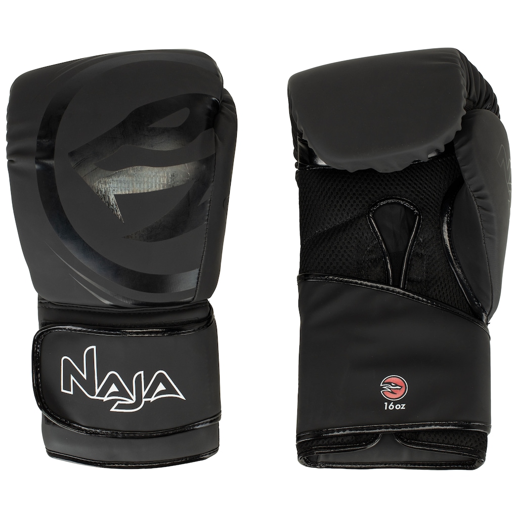 Imagem 3 do produto Kit de Boxe Naja: Bandagem + Protetor Bucal + Luvas de Boxe Black - 16 OZ - Adulto