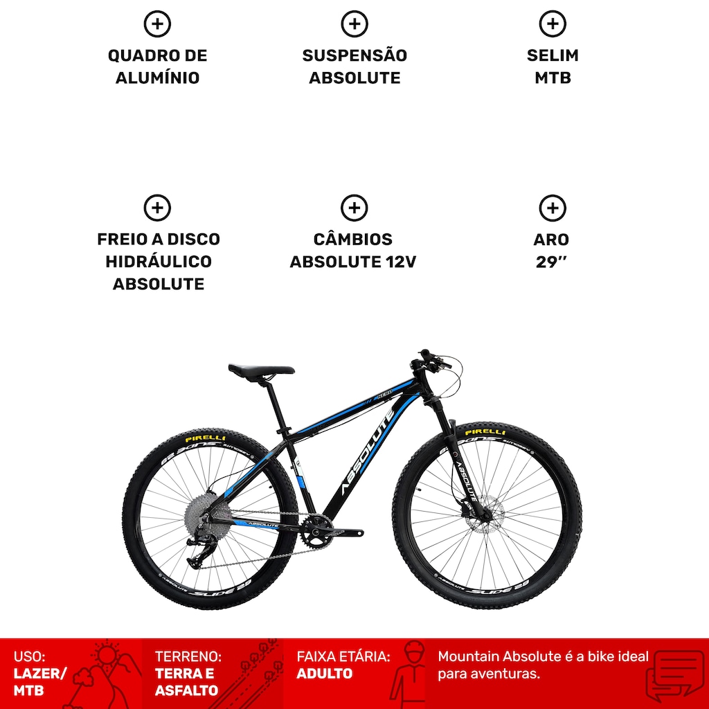 Imagem 2 do produto Mountain Bike Absolute 1X12 - Aro 29 - Freio a Disco - 17 Marchas