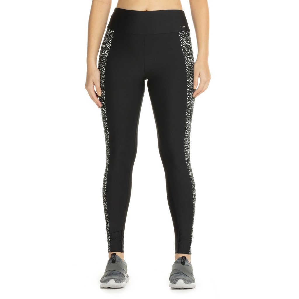 Imagem 1 do produto Calça Legging Feminina Oxer Recorte Estampa Poá com Baixa Compressão Cós Médio