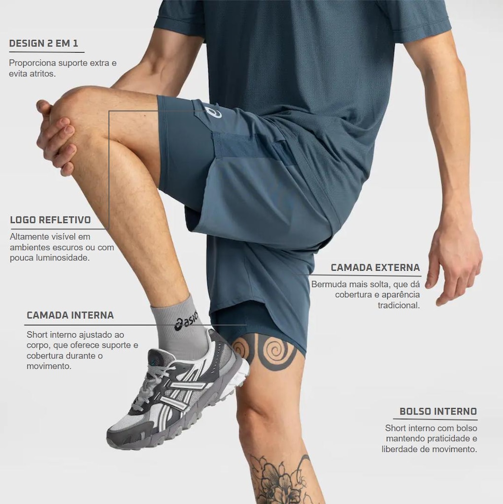 Imagem 3 do produto Bermuda ASICS Masculina 7" 2 Em 1 Mesh Lateral