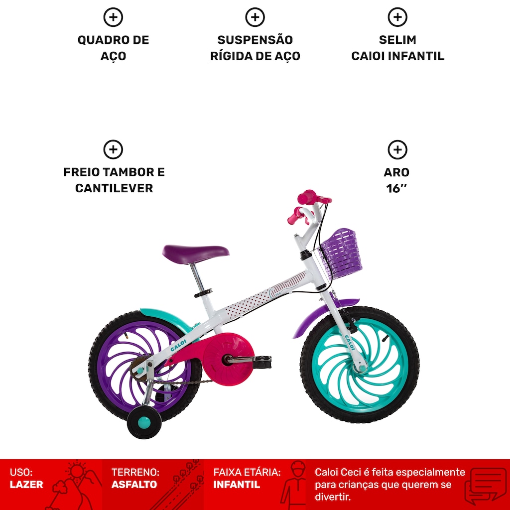 Imagem 2 do produto Bicicleta Infantil Aro 16 Caloi Ceci - Freios Cantilever e Tambor