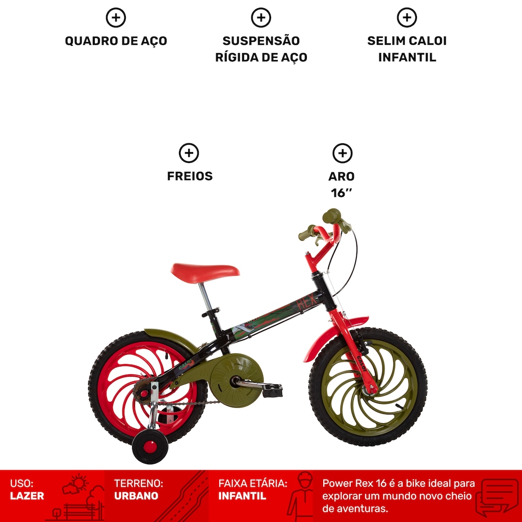 Imagem 3 do produto Bicicleta Infantil Aro 16 Caloi Power Rex - Freios Cantilever e Tambor