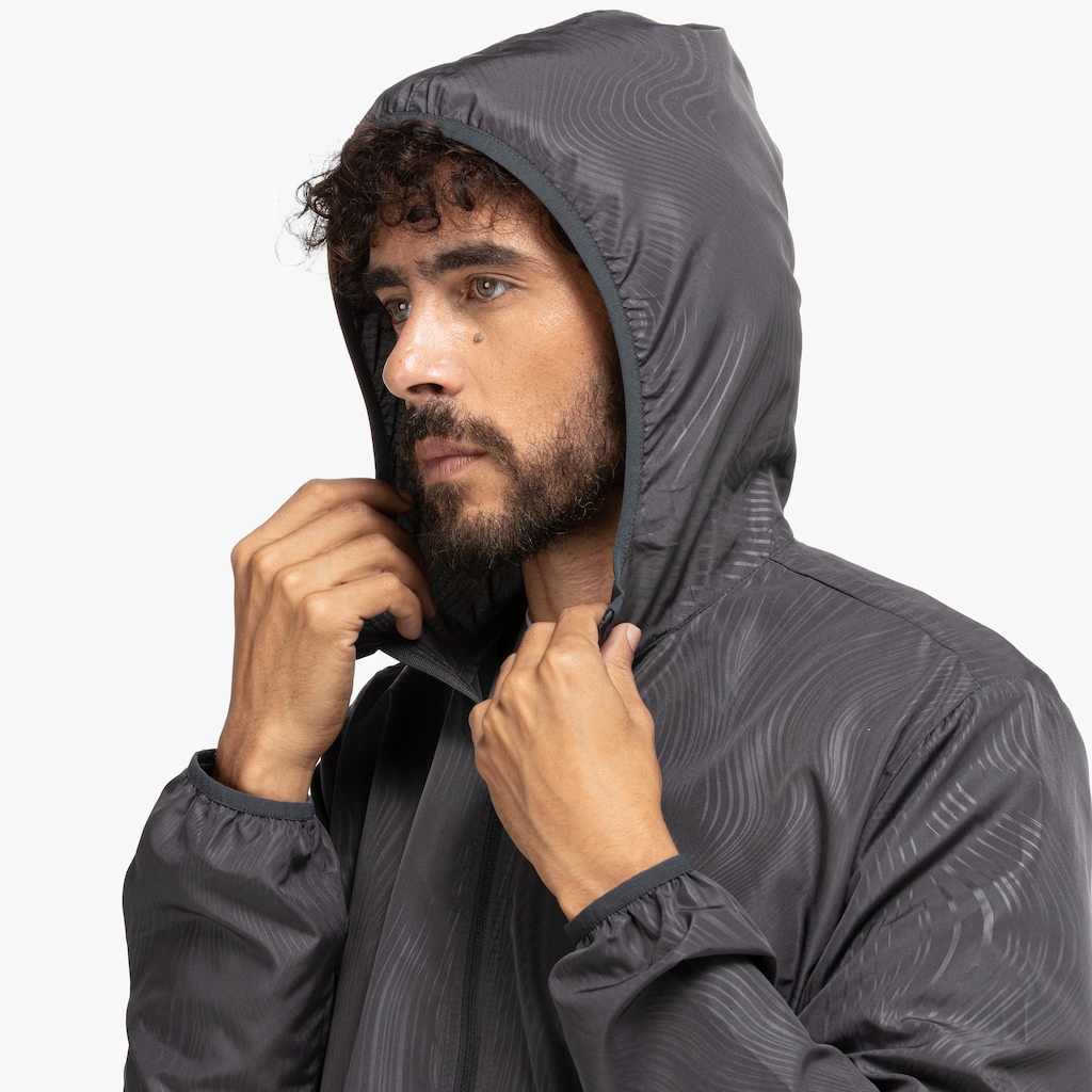 Imagem 5 do produto Jaqueta Corta-Vento Masculina Oxer com Capuz Tecido Plano Heat Embossed