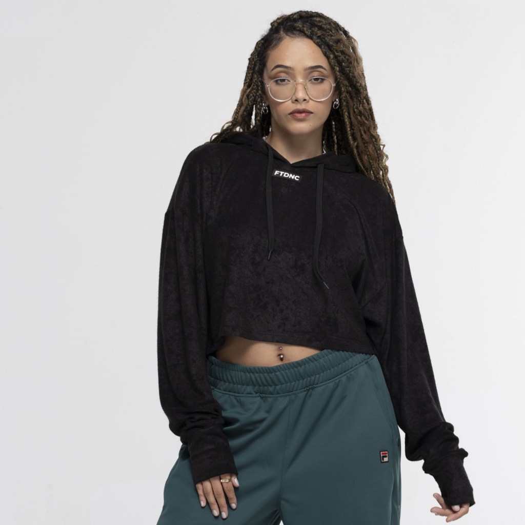 Imagem 2 do produto Blusa Cropped FTDNC com Capuz Atoalhado