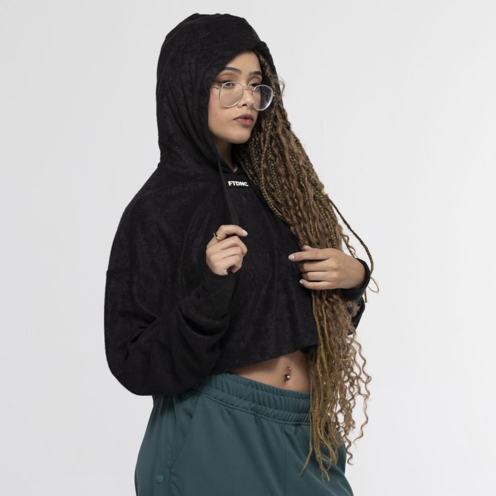 Imagem 3 do produto Blusa Cropped FTDNC com Capuz Atoalhado