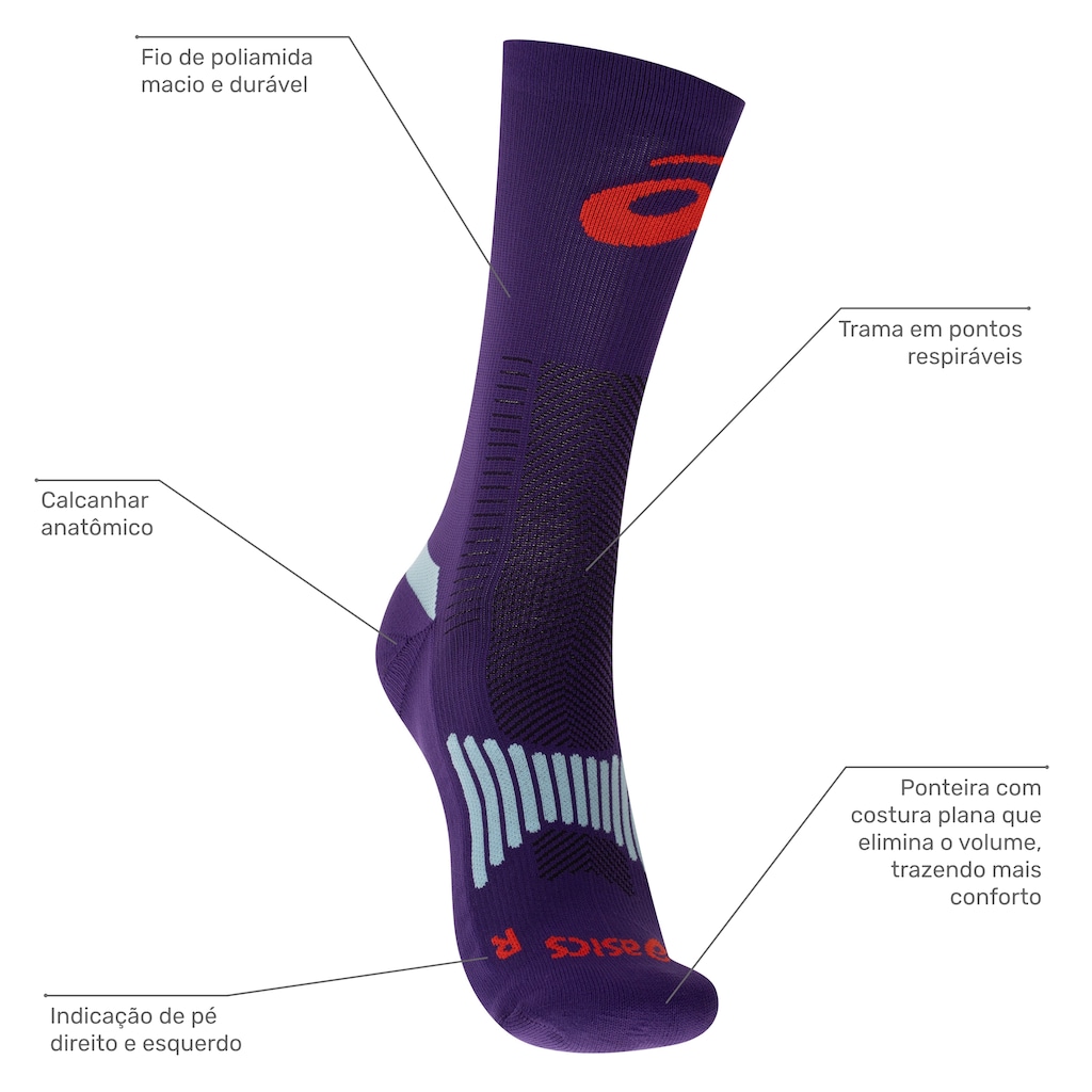 Imagem 2 do produto Meia Para Corrida Rally Crew 5k Cano Alto Tamanho 39-44 ASICS Adulto
