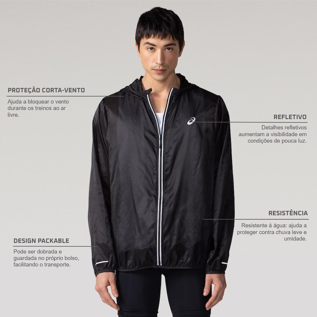 Imagem 2 do produto Jaqueta Masculina ASICS com Capuz Ultraleve Packable Repelente à Água