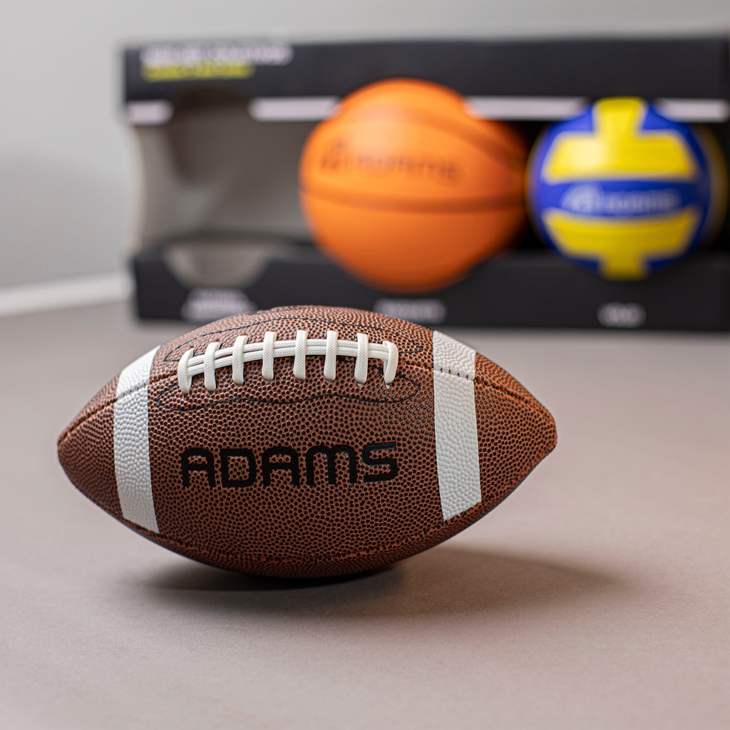 Imagem 3 do produto Kit Mini Bolas Esportivas Adams com 3 Unidades – Basquete, Futebol Americano e Vôlei