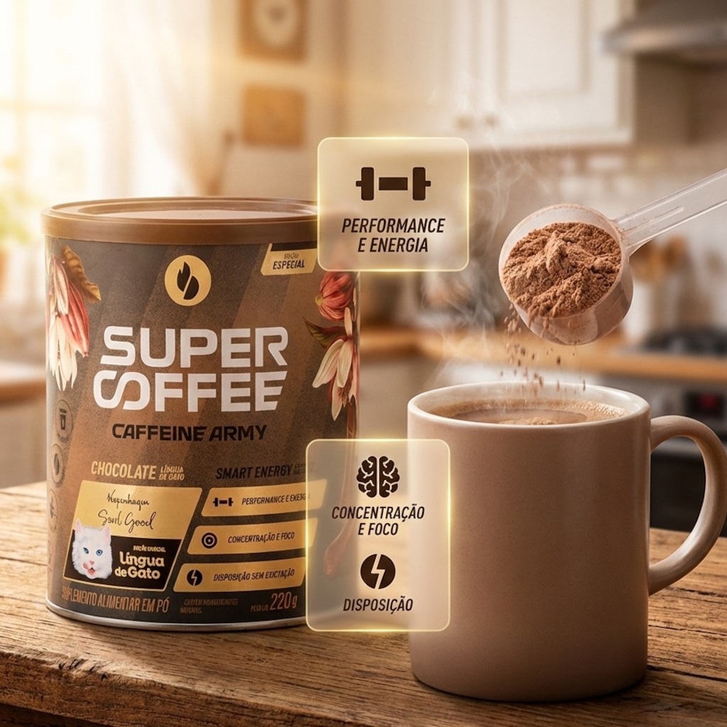 Imagem 2 do produto Pré Treino SuperCoffee Chocolate Língua de Gato - 220g