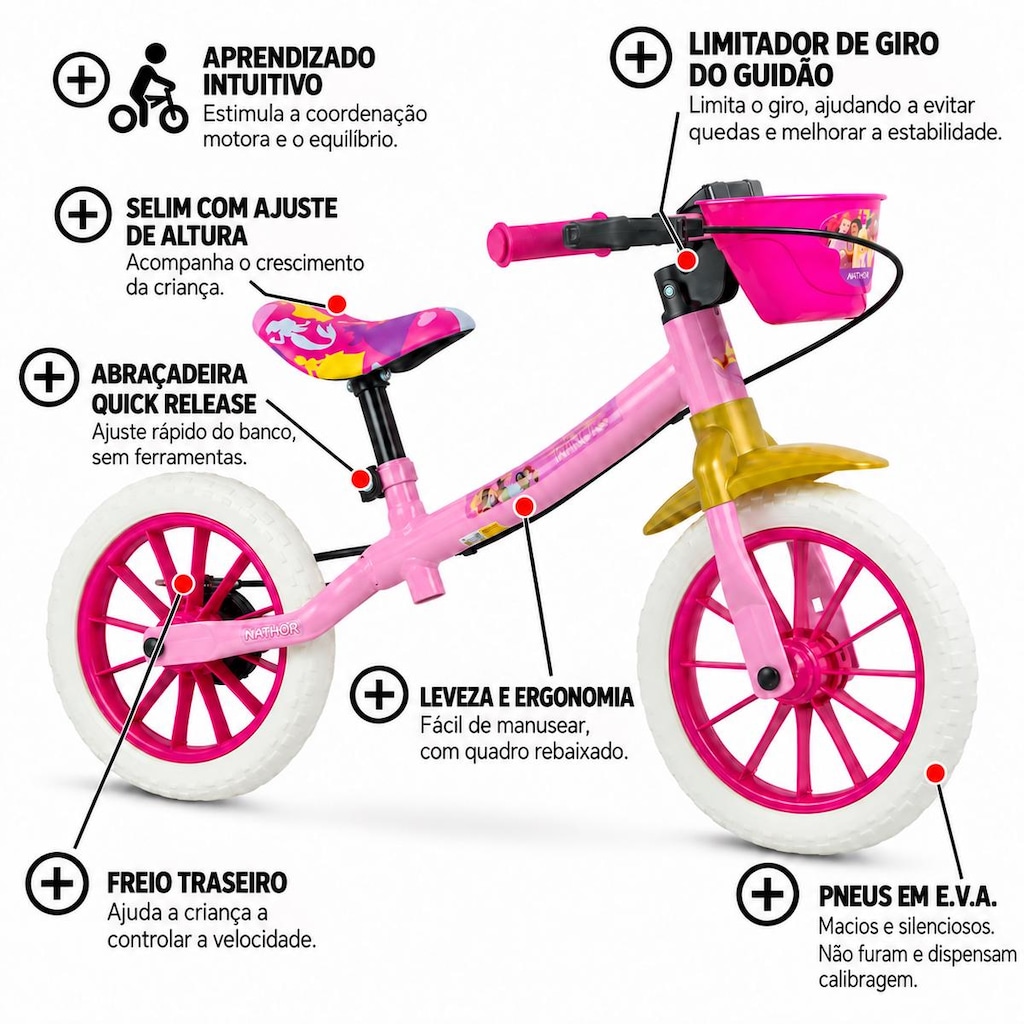 Imagem 2 do produto Bicicleta de Equilíbrio Caloi Balance Nathor Princesas