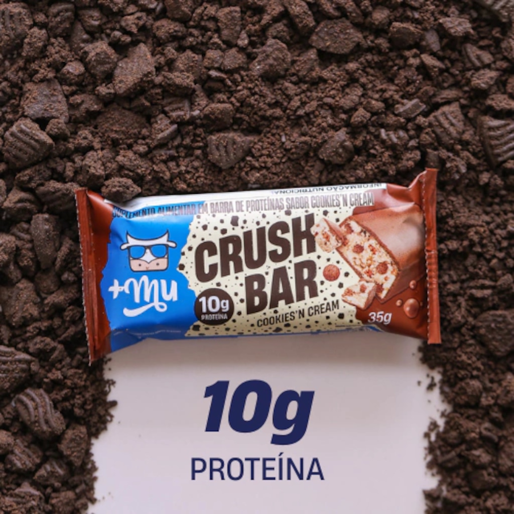 Imagem 2 do produto Caixa Barra de Proteína Crushbar +Mu - Cookies´n Cream 2.0 com 12 unidades