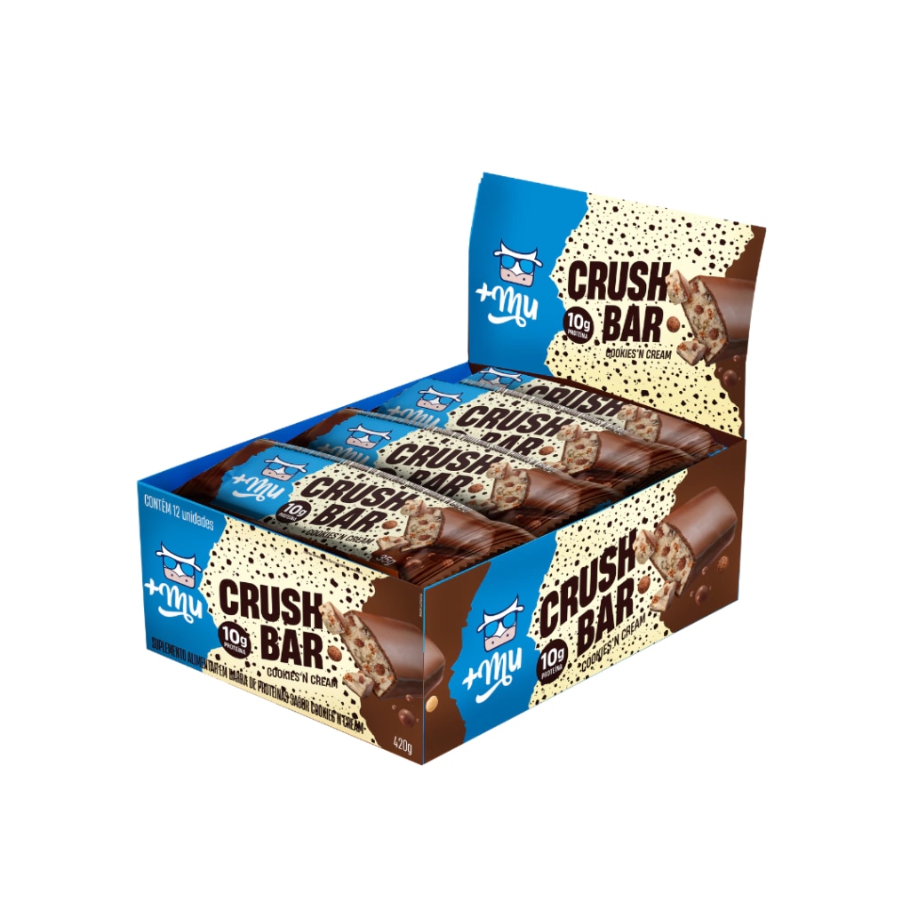 Imagem 1 do produto Caixa Barra de Proteína Crushbar +Mu - Cookies´n Cream 2.0 com 12 unidades