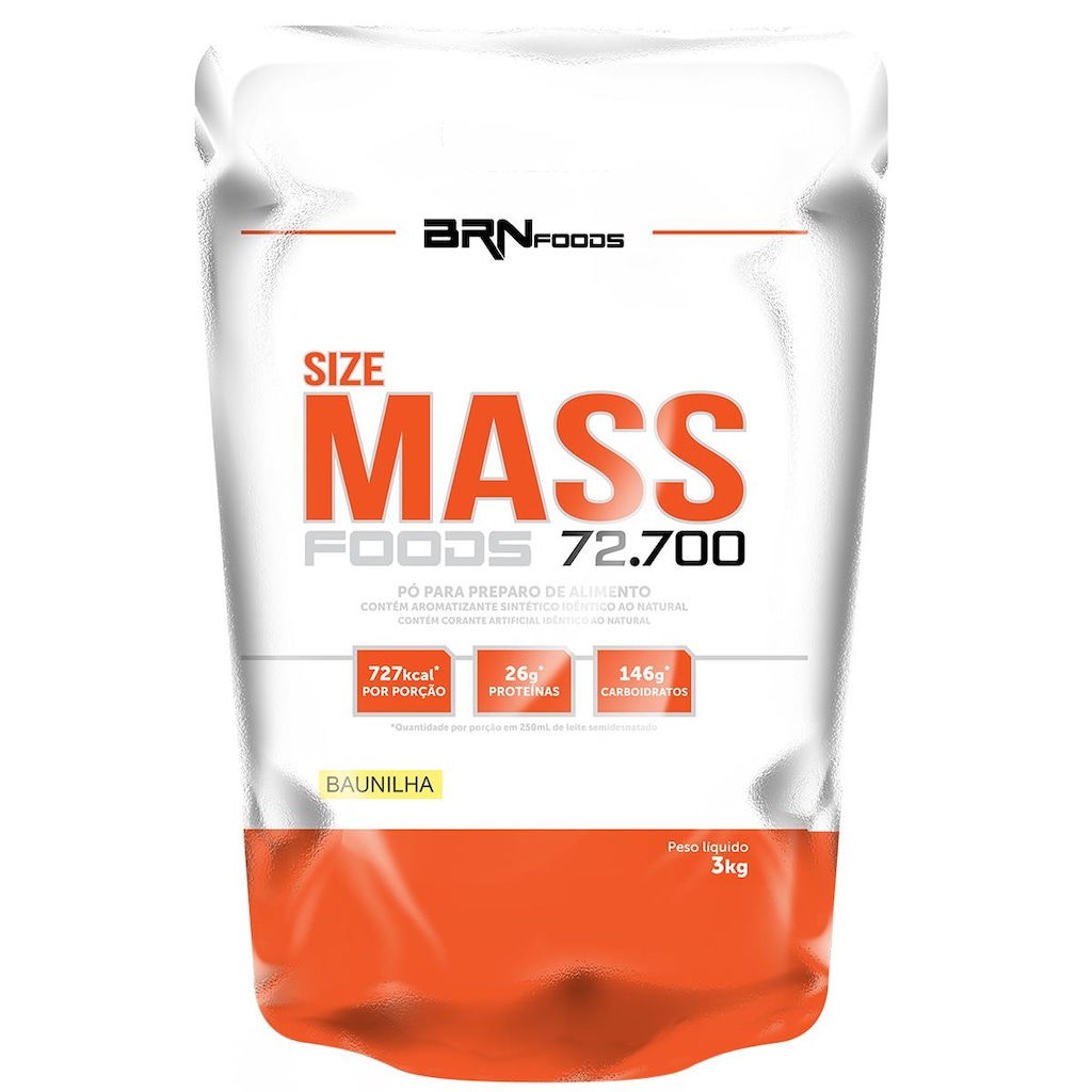 Imagem 2 do produto Size Mass BRN Foods - 3Kg + Whey Protein - Baunilha - 900g + Creatina - 100g + Coqueteleira