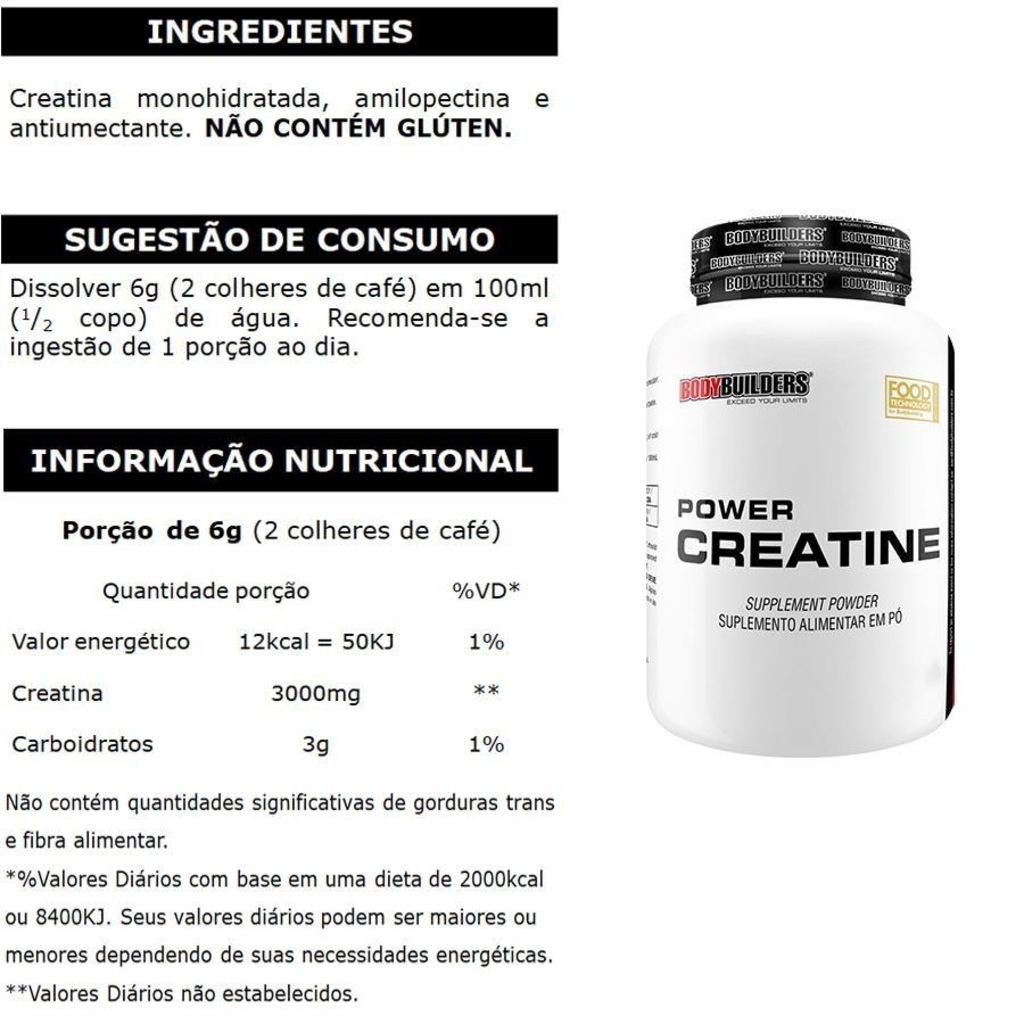 Imagem 4 do produto Kit Waxy Whey 2kg Chocolate + BCAA + Creatina 100g - Bodybuilders