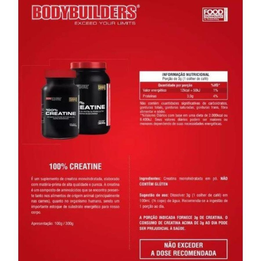 Imagem 3 do produto Combo 4x 100% Creatina Natural Bodybuilders - 100g