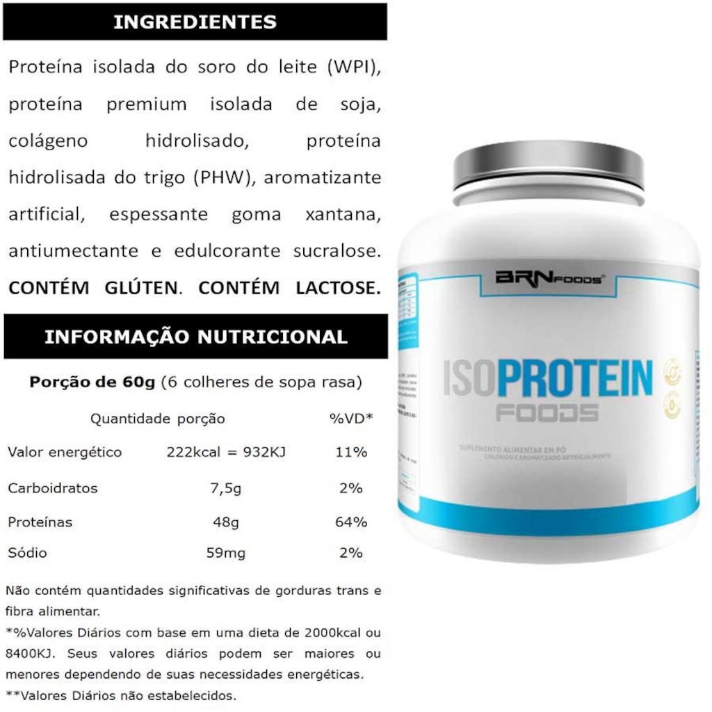 Imagem 2 do produto Kit Whey Protein Isolado BRN Foods - Morango - 2kg - 3 Unidades