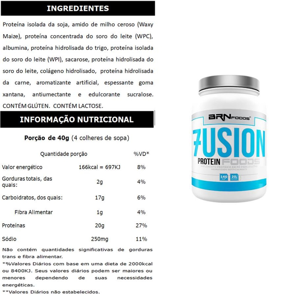 Imagem 2 do produto Kit BRN Foods 2x Whey Proten Fusion Baunilha 900g + 2x Whey Protein Fusion Chocolate 900g