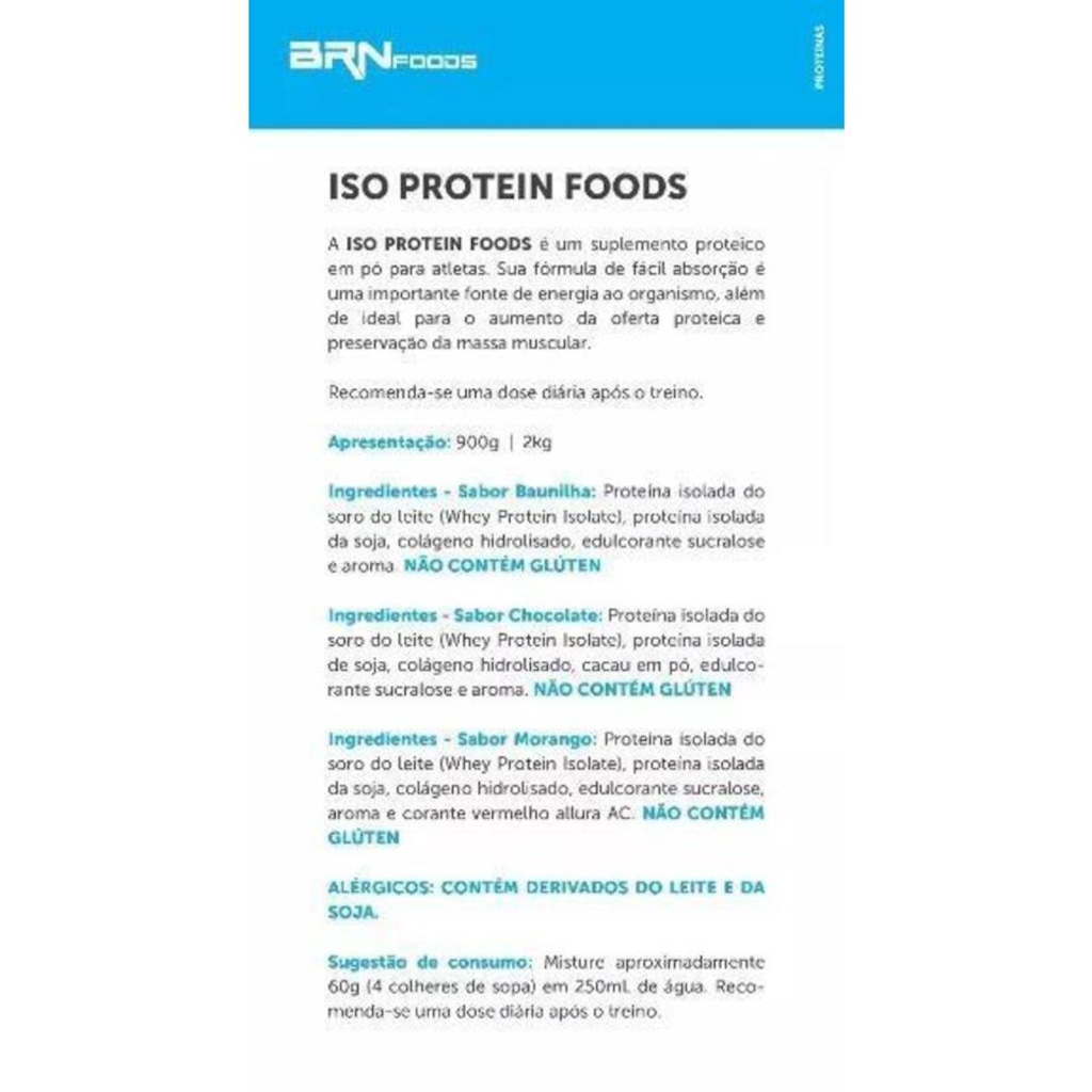 Imagem 3 do produto Whey Protein Isolado Brn Foods Iso Protein - Baunilha - 2kg + Fuel Shaker