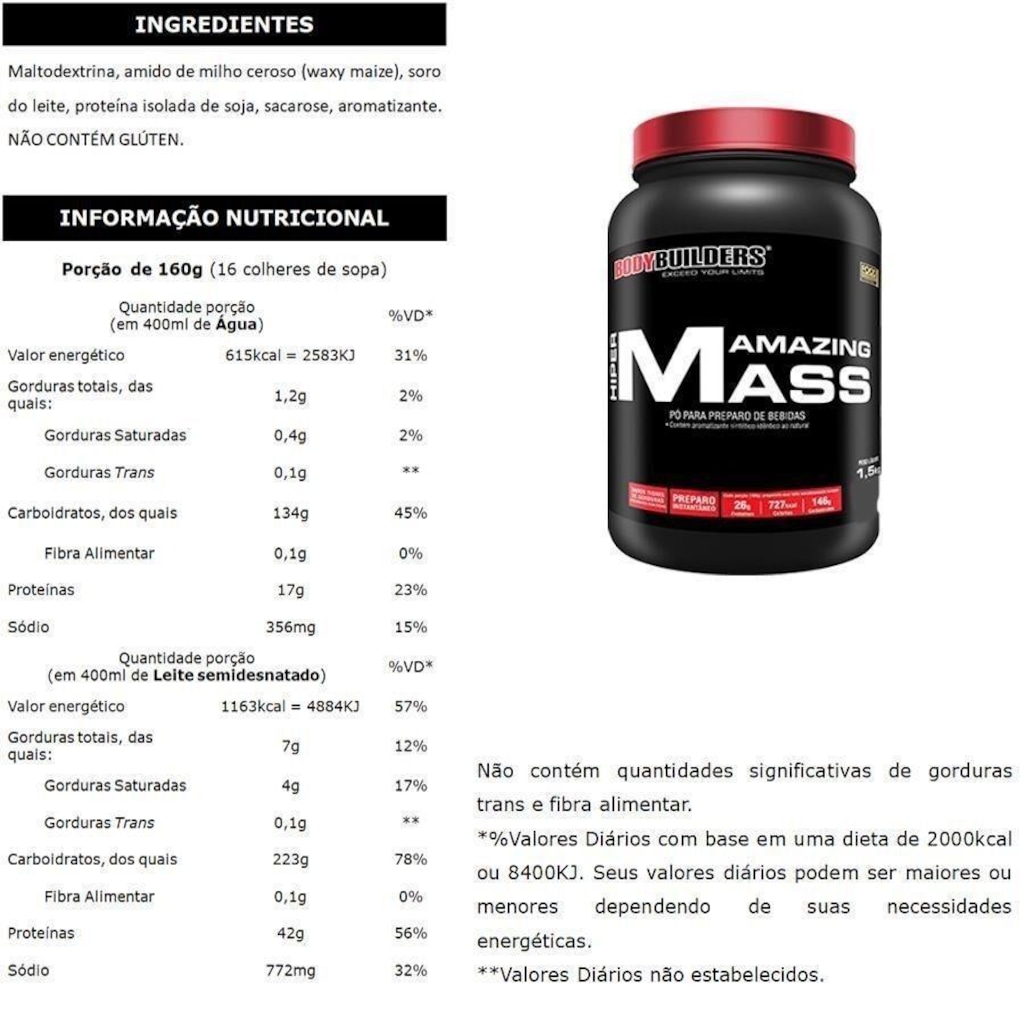 Imagem 3 do produto Kit Bodybuilders: Waxy Mass - Baunilha - 3kg + Amazing Mass - Baunilha - 1,5kg