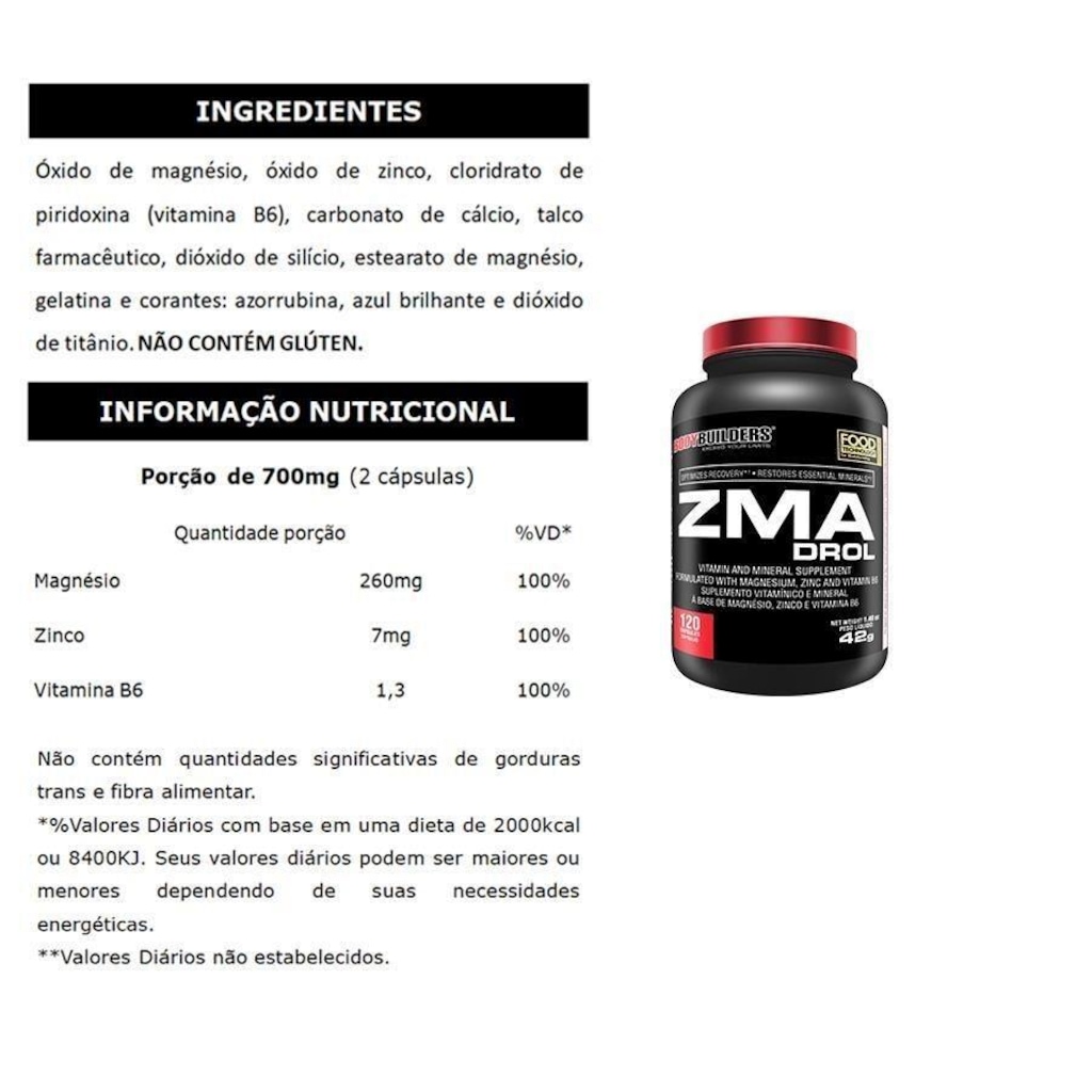 Imagem 2 do produto Kit Bodybuilders: ZMA Drol - 120caps + Porta Capsulas