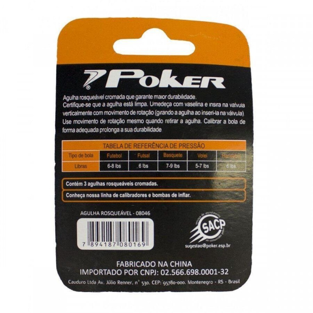 Imagem 2 do produto Agulha de Bomba de Ar Poker Rosqueável para Bolas