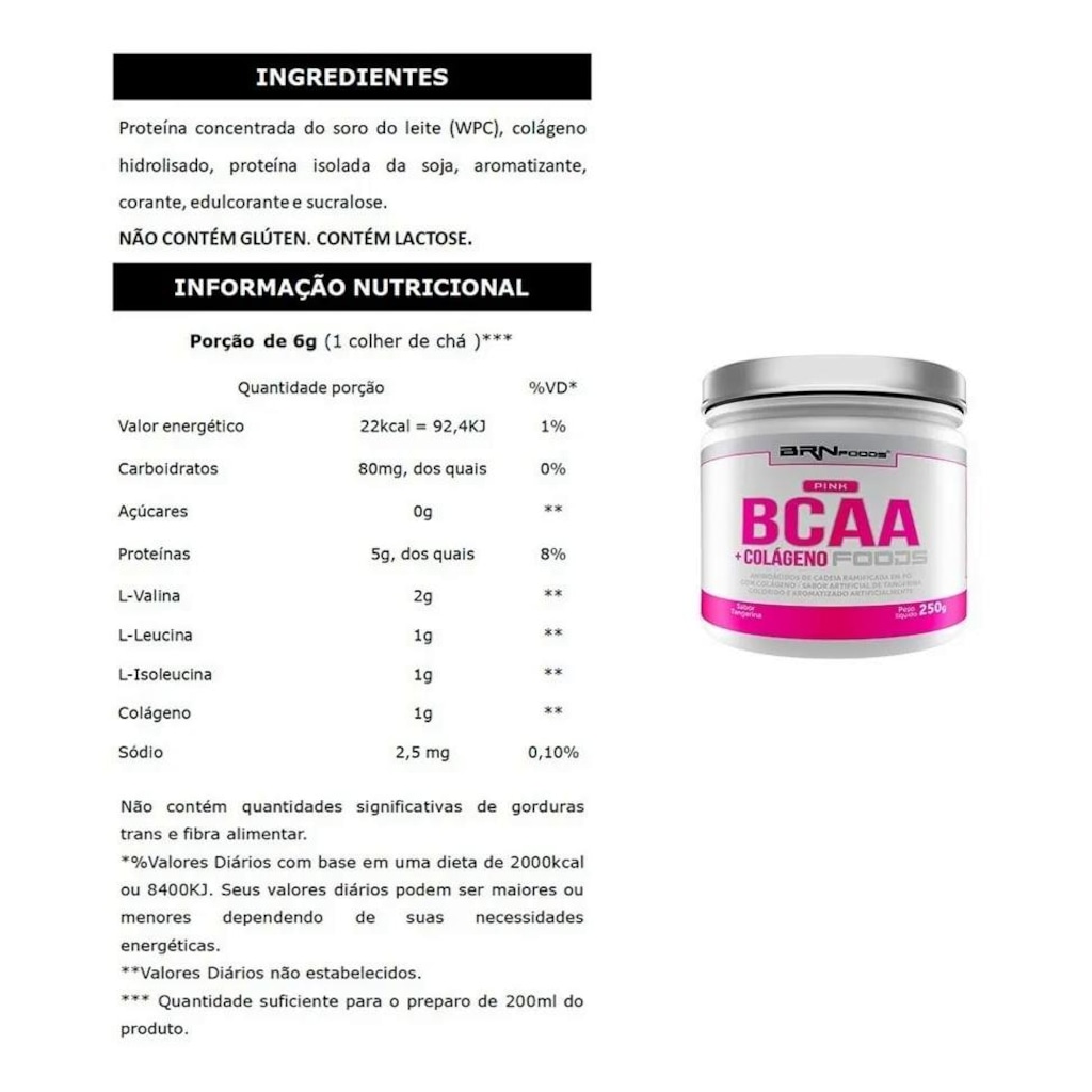 Imagem 3 do produto Kit 2x Pink Whey Protein BRN Foods 900g Chocolate + Pink BCAA 250g + Colageno + Cafeina