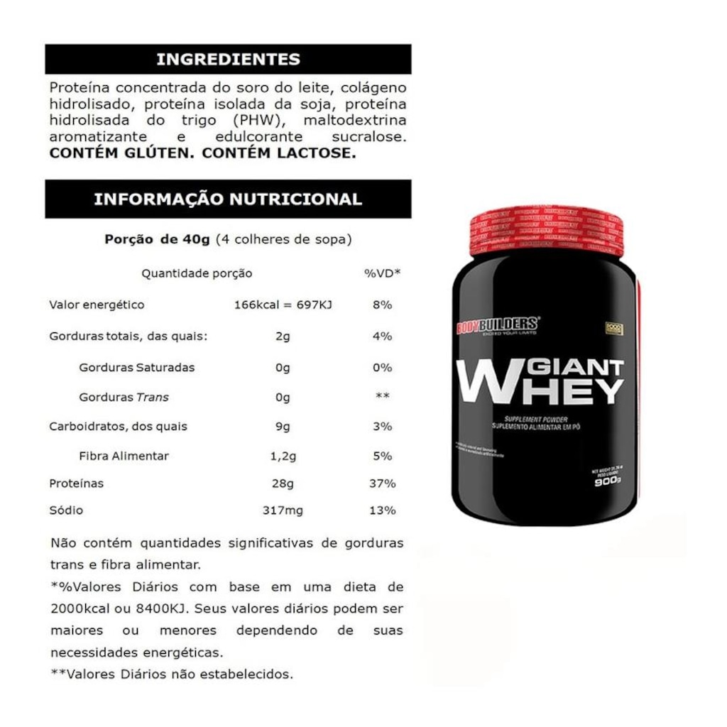 Imagem 2 do produto Kit 2x Giant Whey - Choc/Mor - 900g + 2x Creatina - 100g + 2x BCAA - Tang - 100g + Coqueteleira