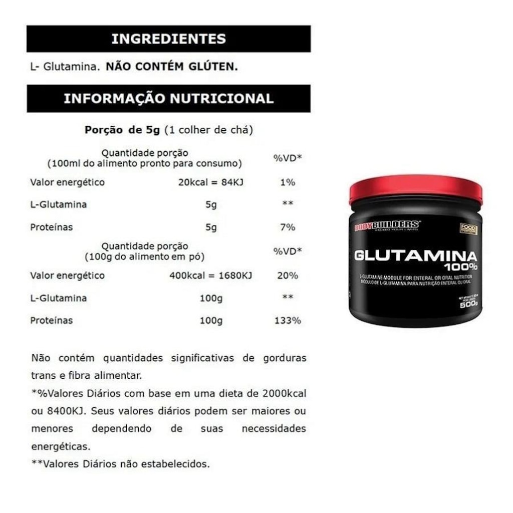 Imagem 2 do produto Kit 2x Glutamina Bodybuilders - 500g + Coqueteleira