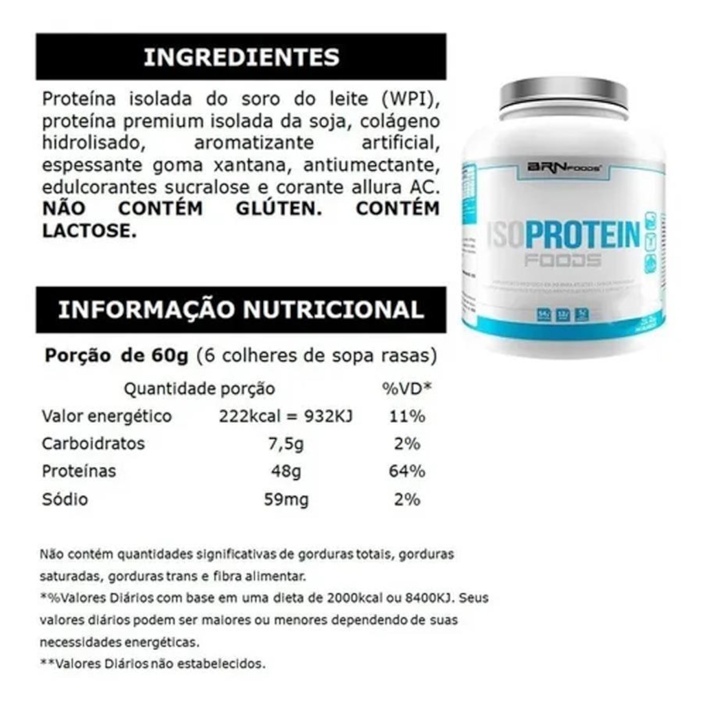 Imagem 2 do produto Kit Iso Protein BRN Foods - Baunilha - 2 Kg + Morango - 2 Kg
