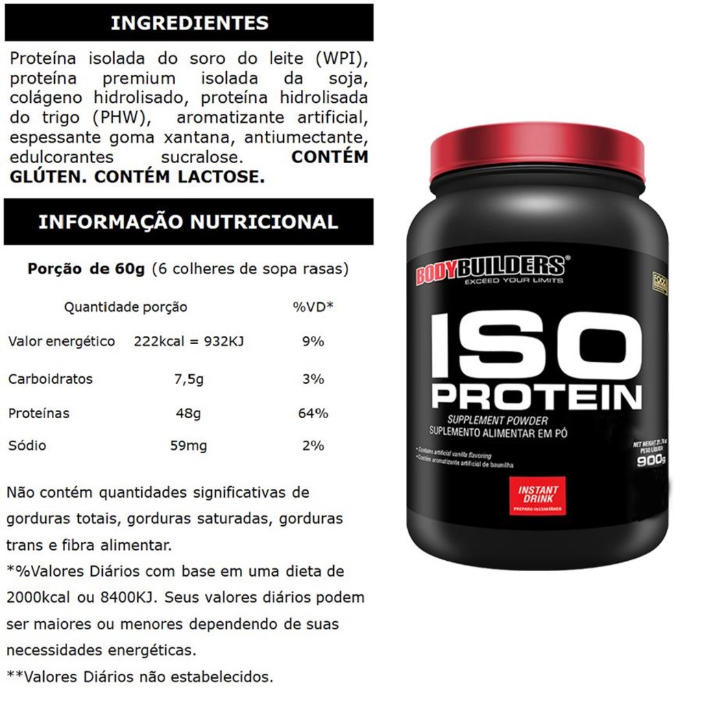 Imagem 2 do produto Kit 2x Iso Protein Bodybuilders - Baunilha 900g + 2x Creatina 100g + 2x BCAA 100g Tangerina + 2x Coqueteleira