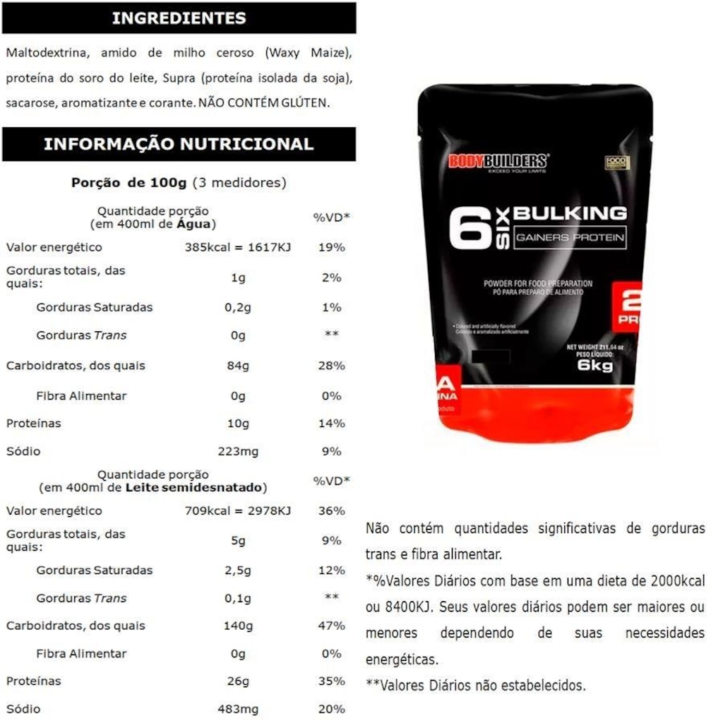 Imagem 2 do produto Kit Six Bulking Mass - Morango - 6Kg - 2 unidades