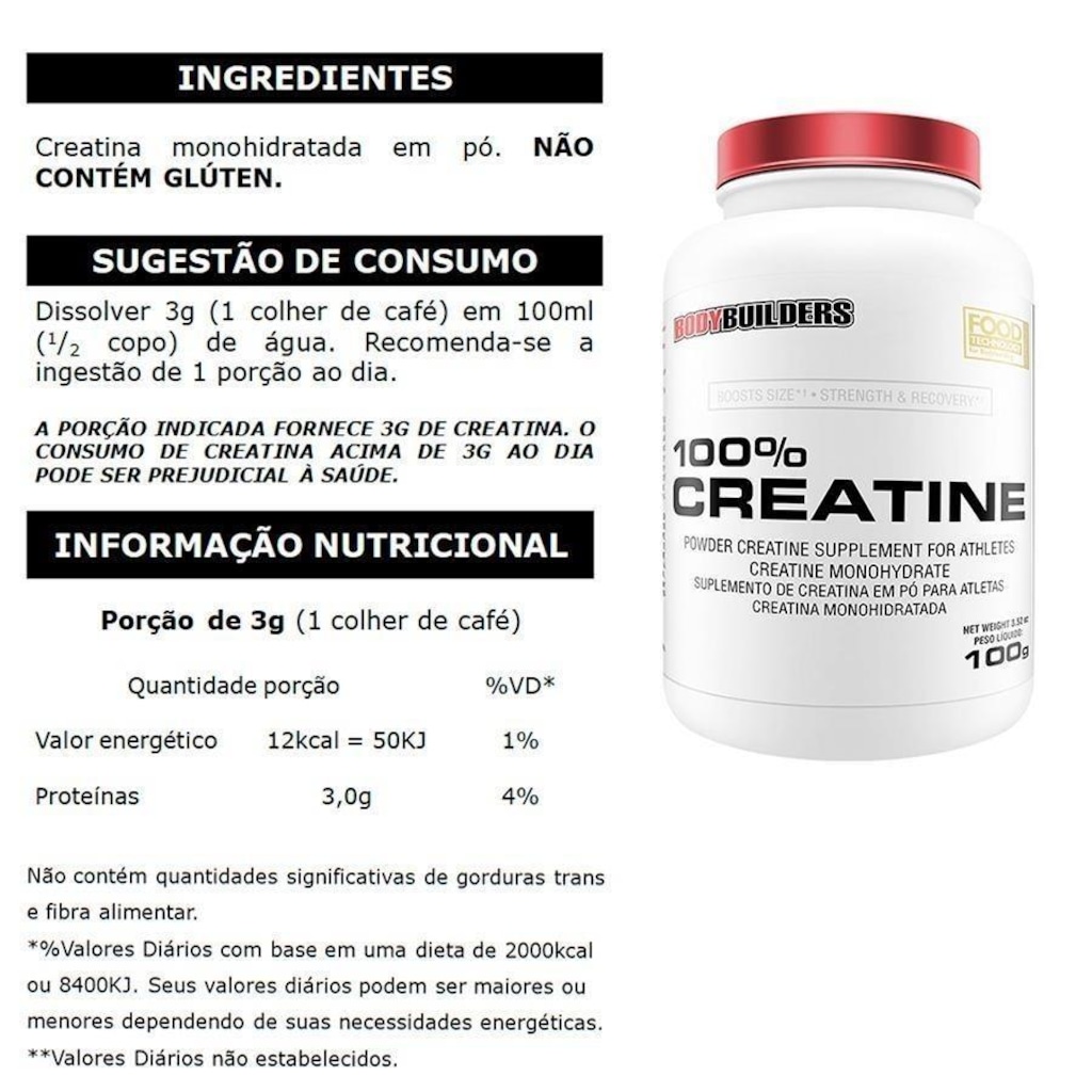 Imagem 4 do produto Kit Bodybuilders 2x Whey Protein Baunilha 500g + BCAA 100g + Creatina 100g