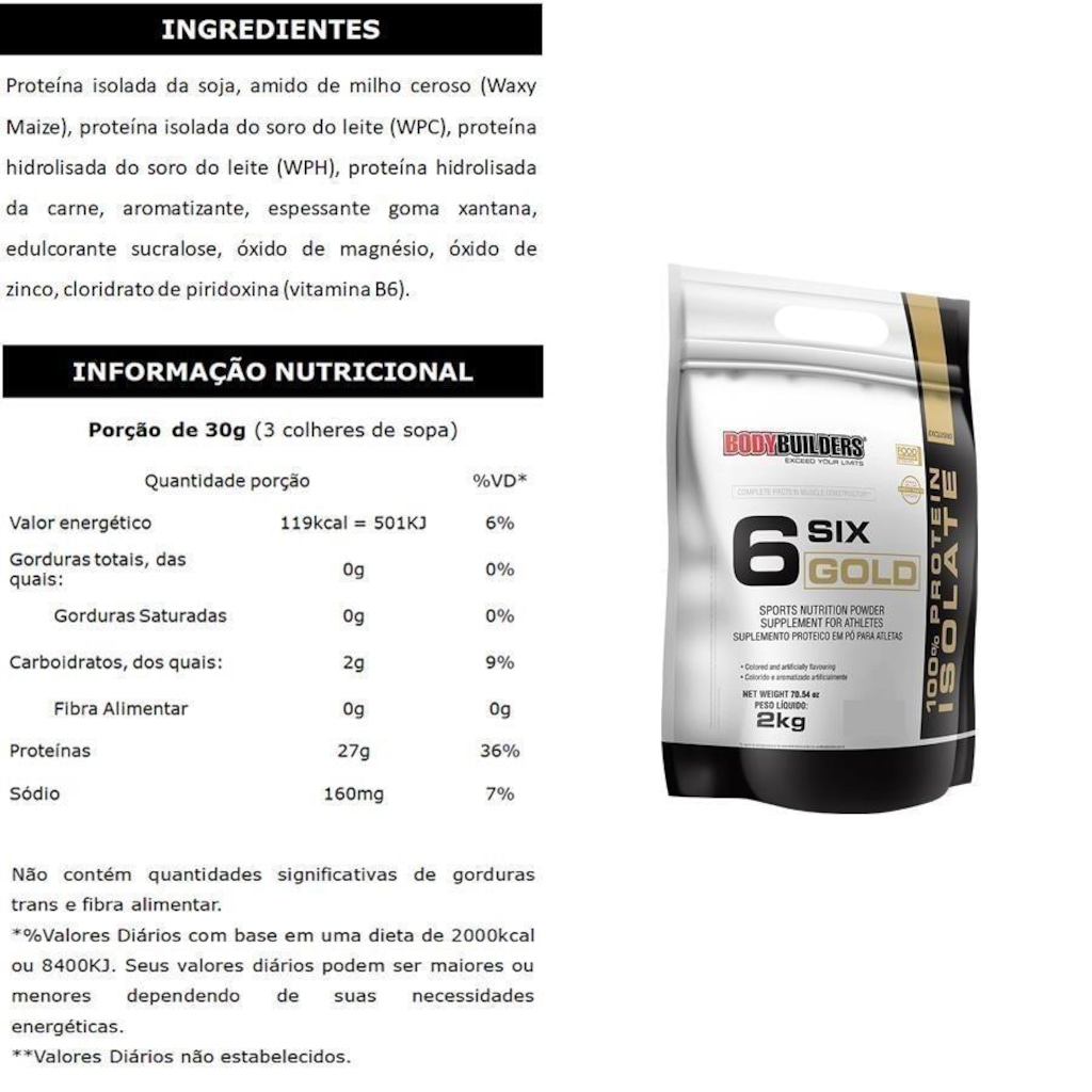 Imagem 2 do produto Kit 100% Whey Protein Isolado Bodybuilders - Morango - 2kg + Creatina - 100g + BCAA - 100g + Coqueteleira
