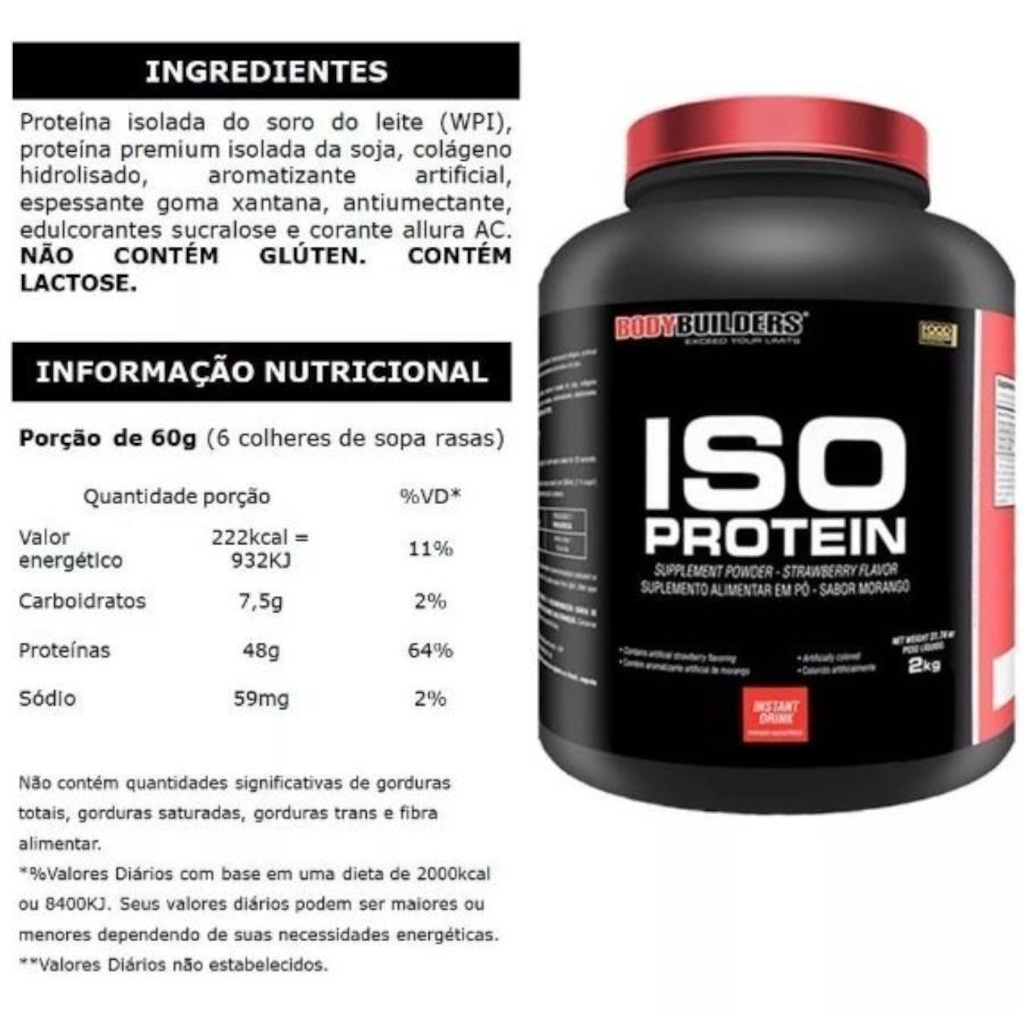 Imagem 2 do produto Kit 1x Whey protein Isolado Bodybuilders Baunilha - 2kg + Creatina 300g + BCAA 100g + Fuel Shaker