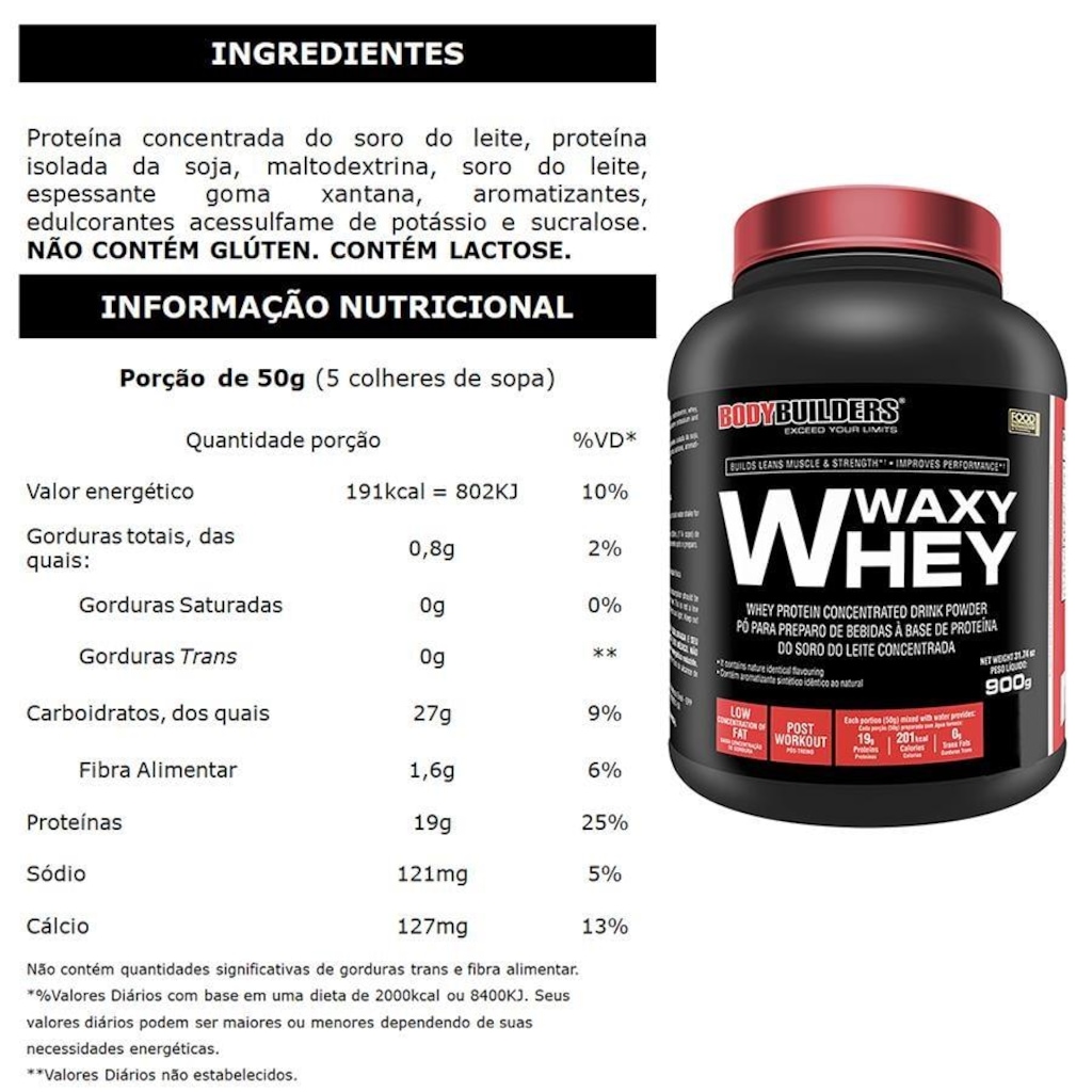 Imagem 2 do produto Kit Waxy Whey Bodybuilders - Morango - 900g - 5 unidades