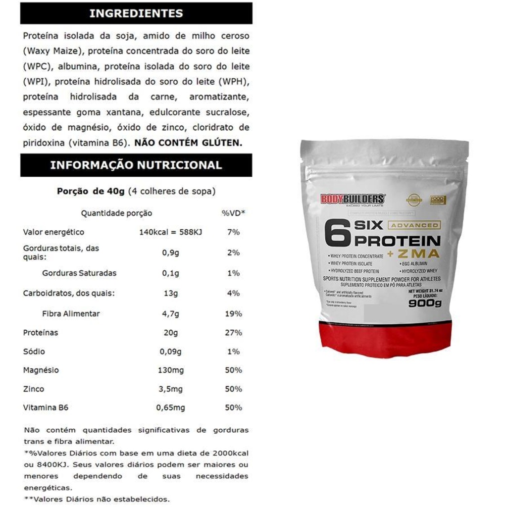 Imagem 2 do produto Kit 6x Six Advanced com ZMA Mor 2kg - Bodybuilders