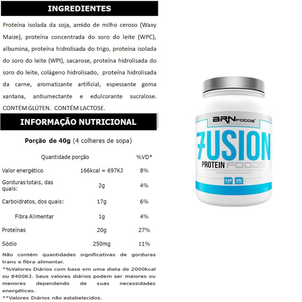Imagem 3 do produto Kit BRN Foods Whey Protein Fusion Baunilha 2kg + Whey Protein Fusion Baunilha 900g