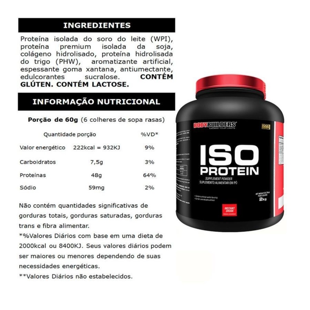Imagem 2 do produto Kit Whey Protein Isolado Bodybuilders - Morango - 2kg - 2 potes