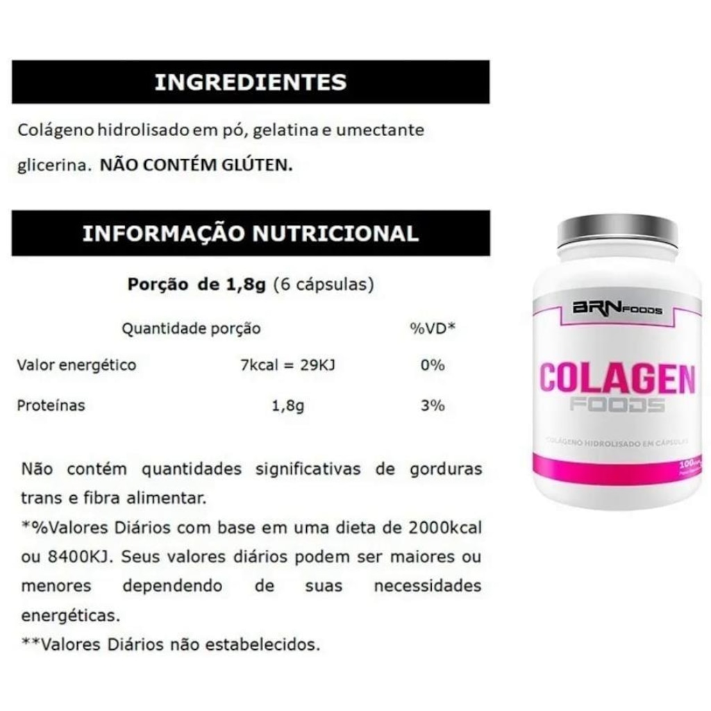 Imagem 2 do produto Kit Colágeno BRN Foods - 100 Cápsulas - 3 Unidades