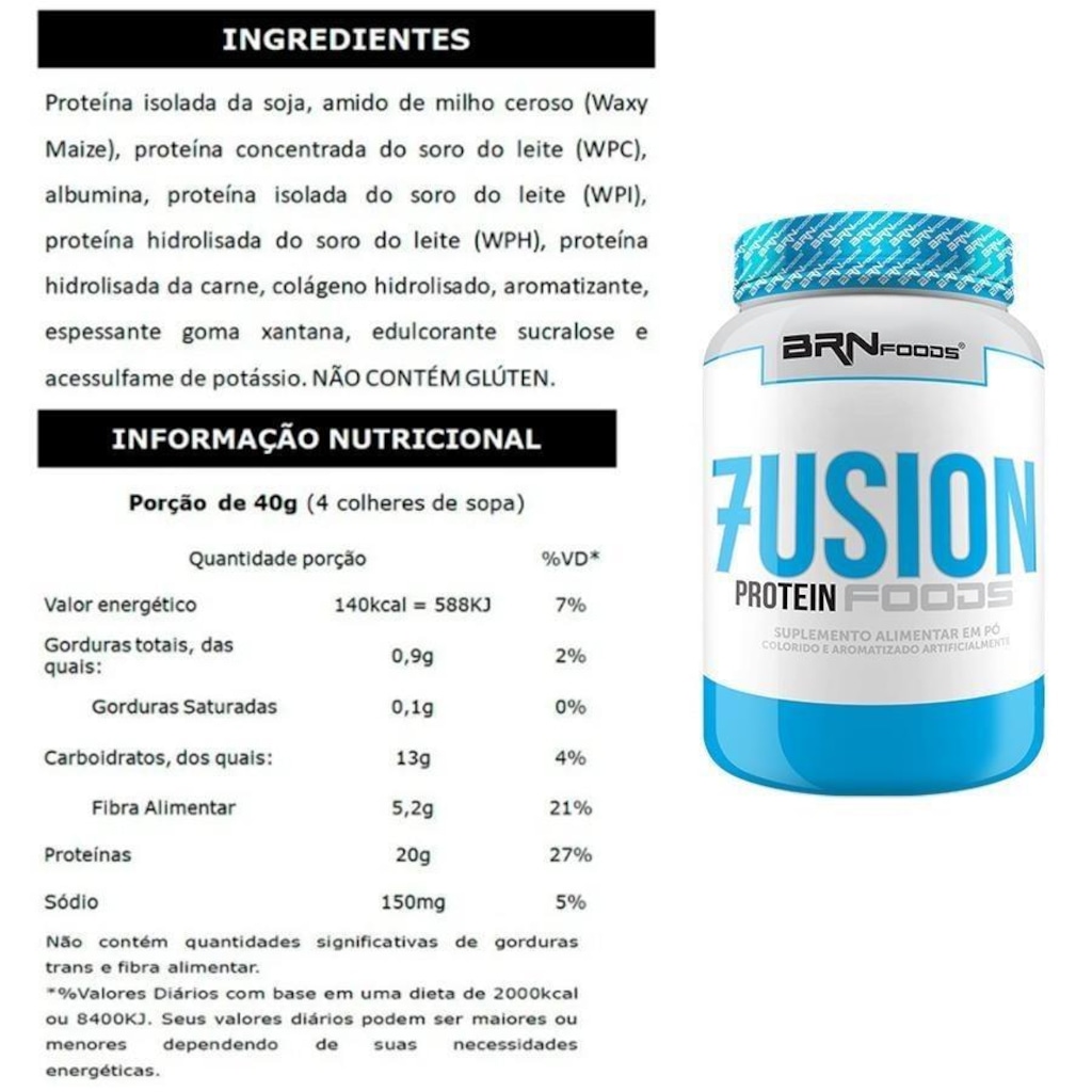 Imagem 2 do produto Kit Whey Protein BRN Foods - Baunilha - 900g + Bcaa - 100g + Creatina - 100g