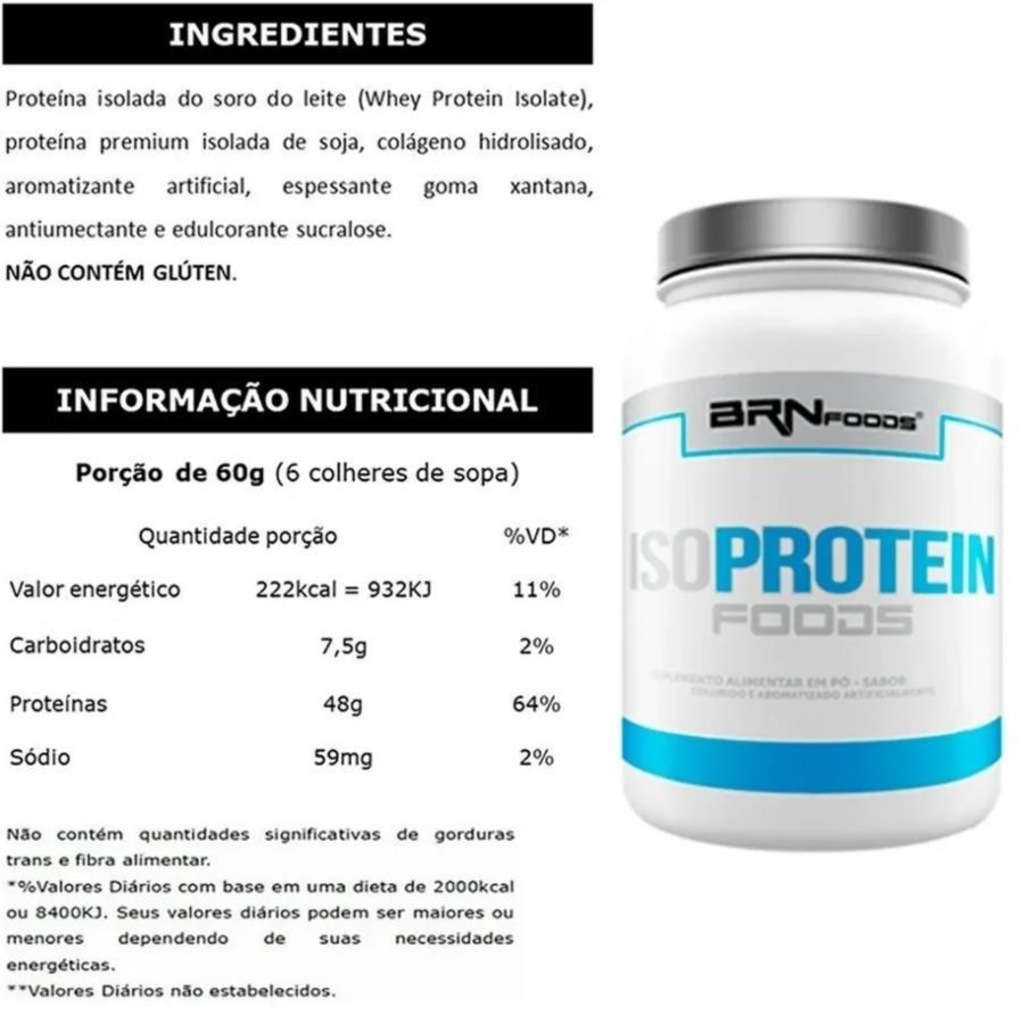 Imagem 2 do produto Kit BRN Foods 2x Whey Protein Isolado Morango 900g Chocolate + BCAA + Creatina + Coqueteleira