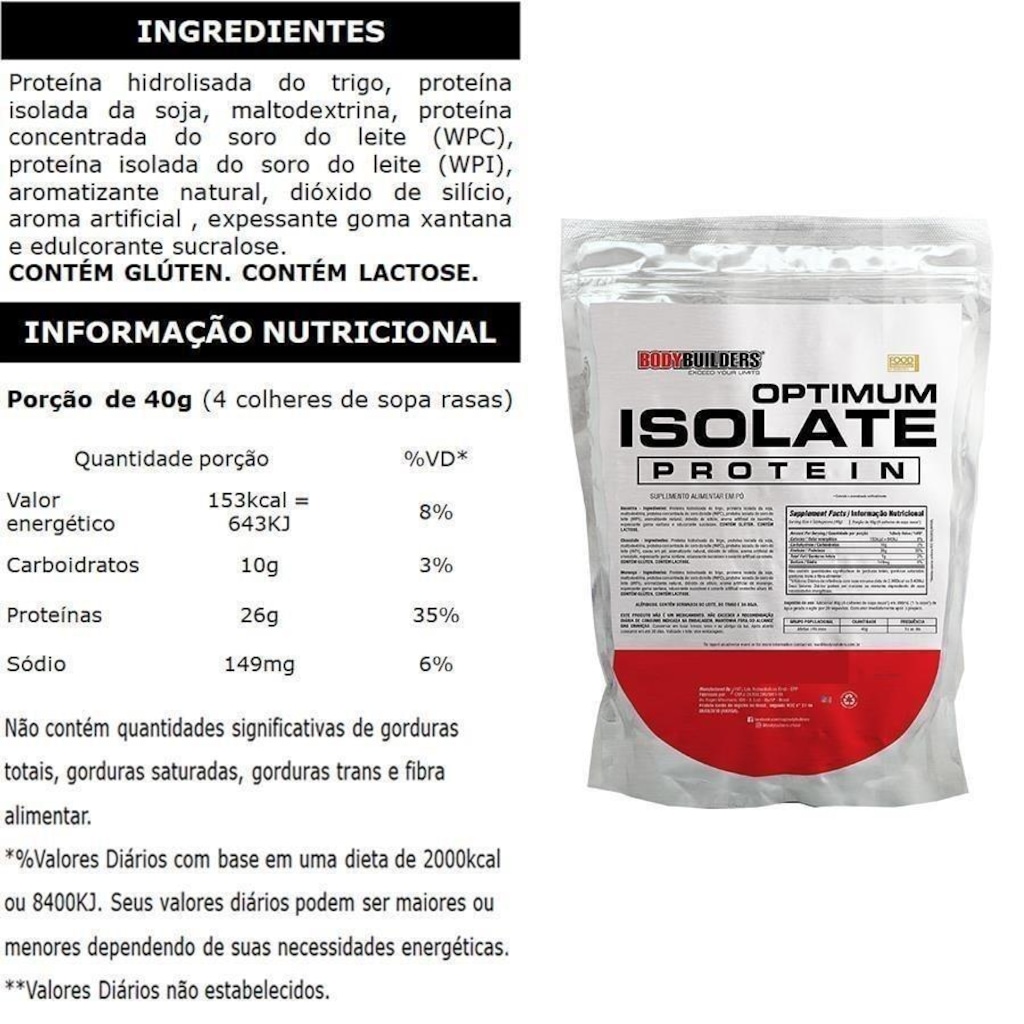 Imagem 2 do produto Whey Protein Isolate Bodybuilders - Morango - Refil 900g