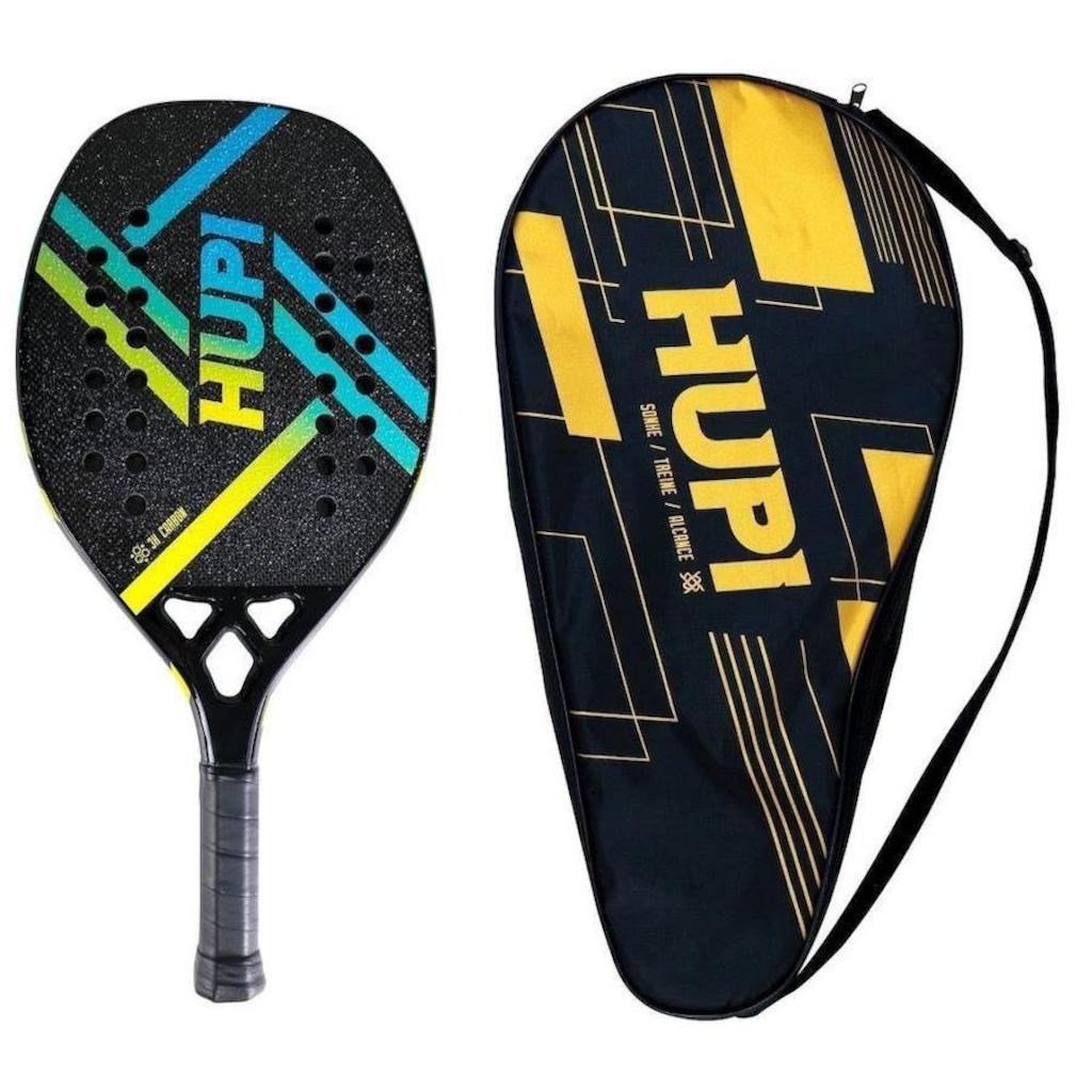 Imagem 2 do produto Kit 2 Raquetes Beach Tennis HUPI Doha Carbon 3K com Bolsa + 3 Bolas
