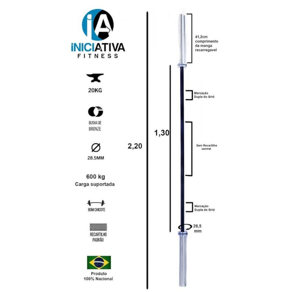 Imagem 2 do produto Barra Olímpica Iniciativa Fitness - 2,20 metros