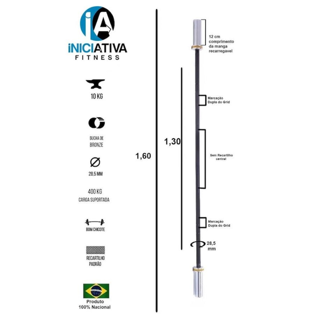 Imagem 2 do produto Barra Olímpica Iniciativa Fitness - 1,60 metros