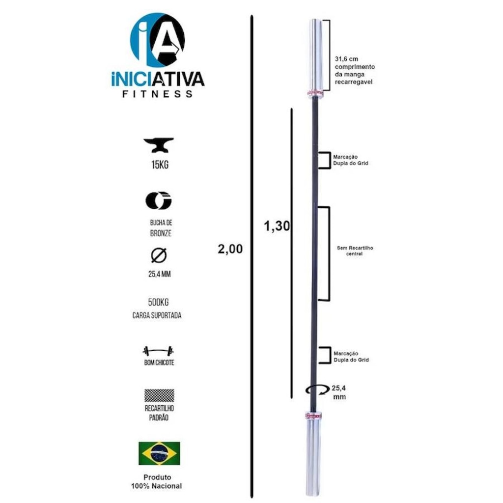 Imagem 2 do produto Barra Olímpica Iniciativa Fitness - 2 metros